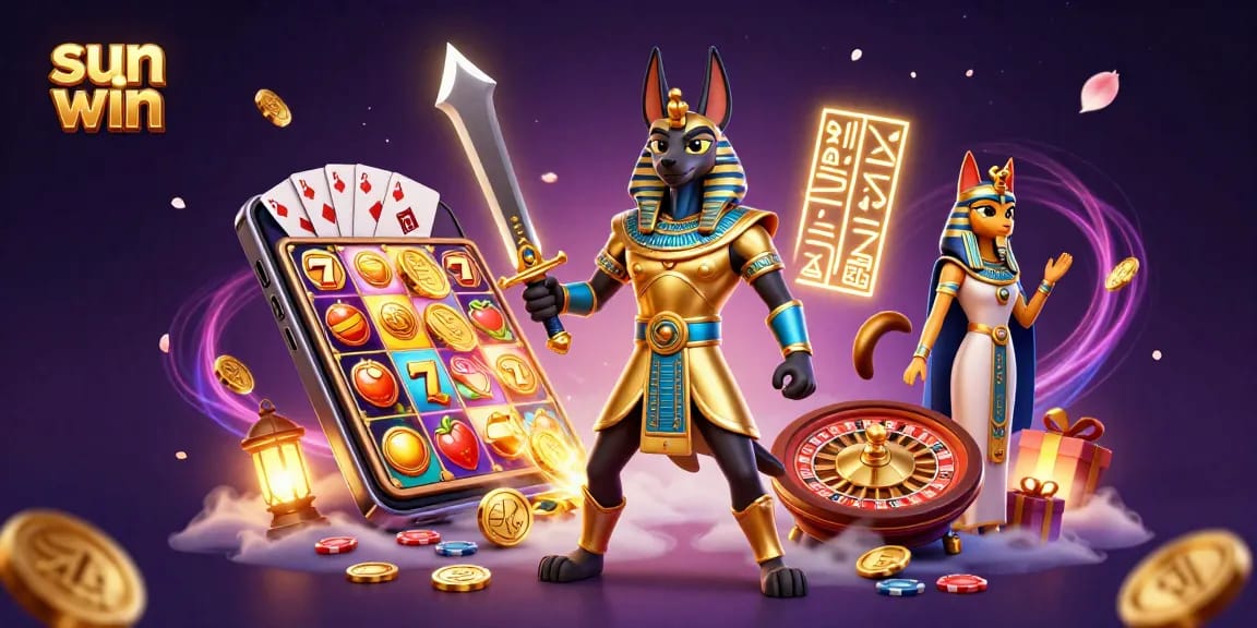 Experience the thrill of sun win with animated Egyptian warriors and vibrant slot games!