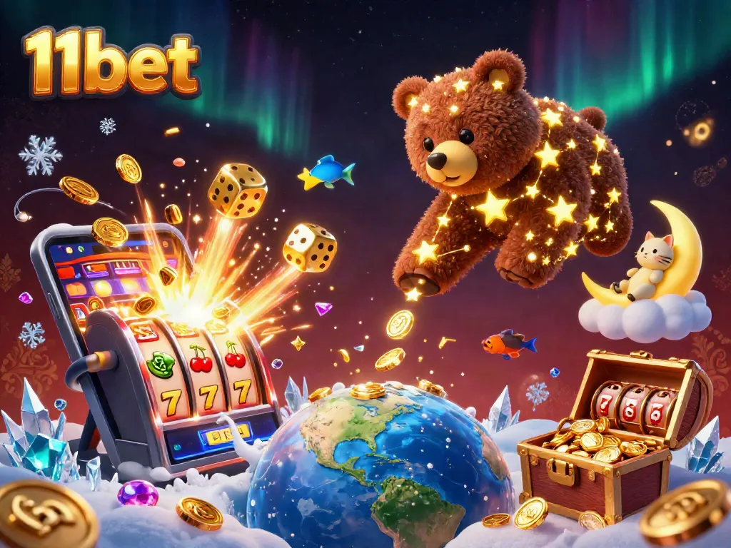 Experience thrilling gameplay at 11bet with vibrant casino symbols and characters in a magical setting.