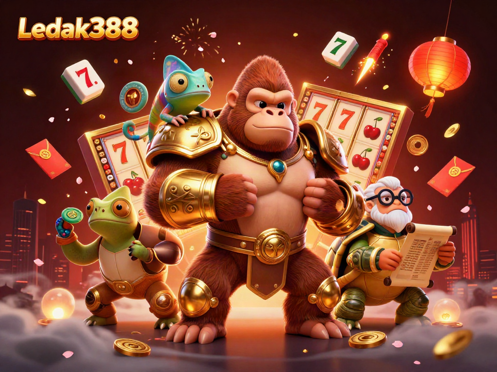 Spin and win with Ledak388’s vibrant slot gaming scene filled with action and colorful characters.
