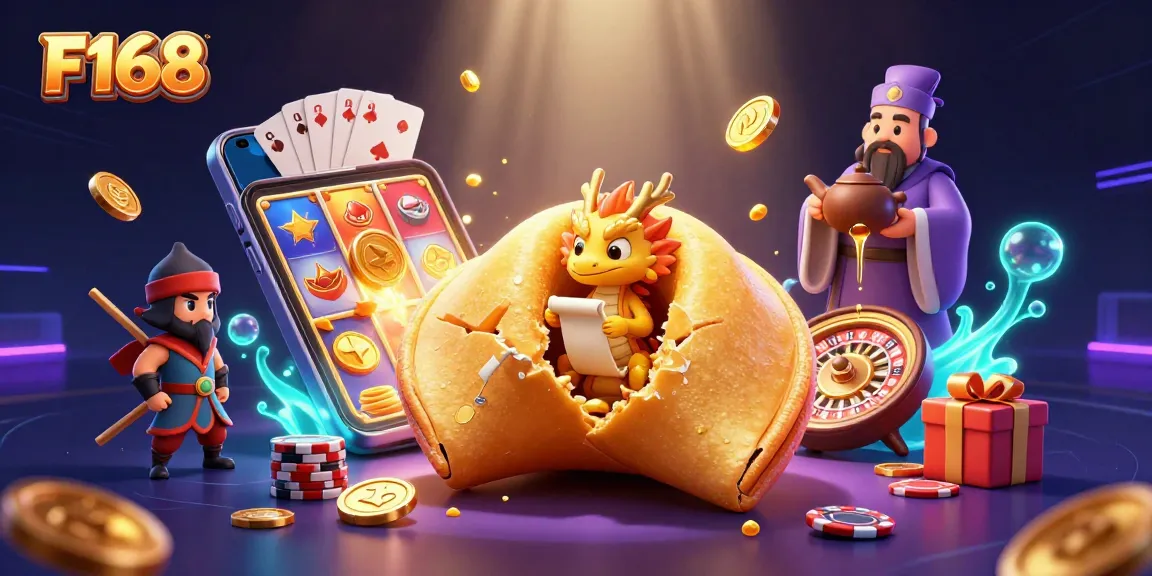 F168 offers exciting gaming adventures with a golden fortune cookie and vibrant slot games.