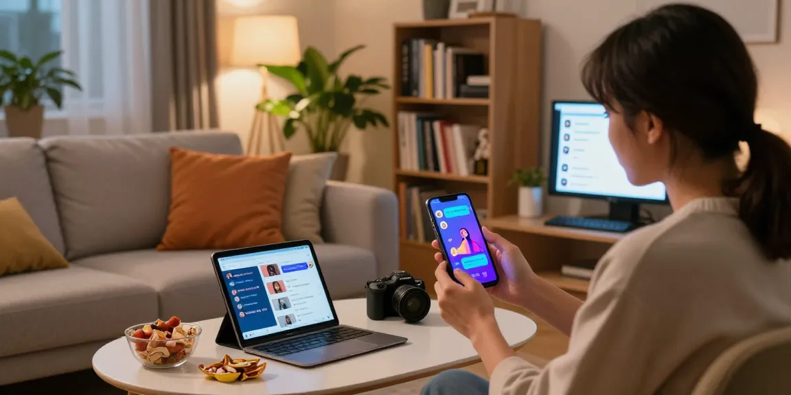 Engaging user enjoying spicy chat ai experience in cozy living room, showcasing vibrant dialogue on smartphone.