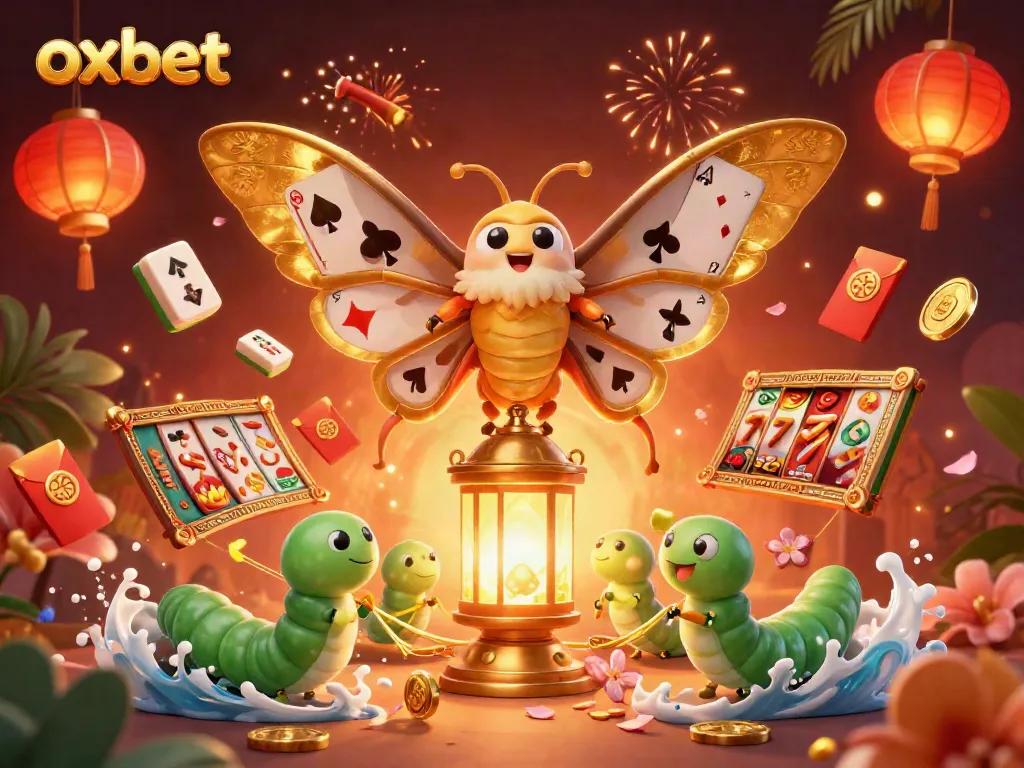 Experience thrilling gaming with oxbet, where golden moths and vibrant casino games illuminate the scene.