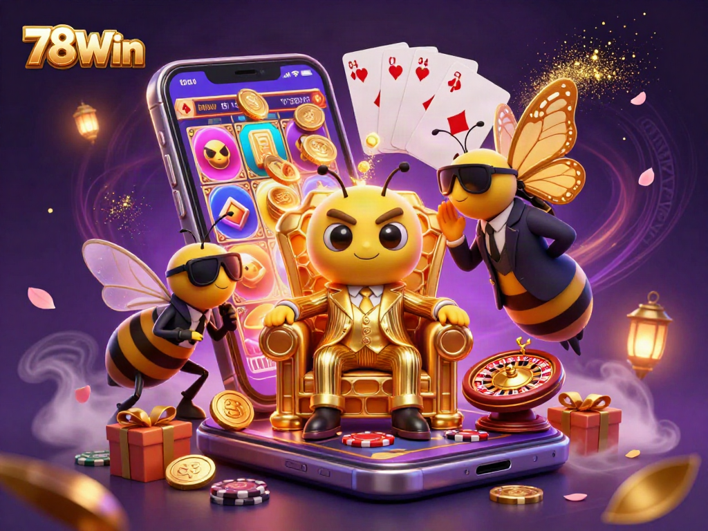 Engage with exciting 78Win slot games featuring a cartoon mob boss and vibrant casino elements.
