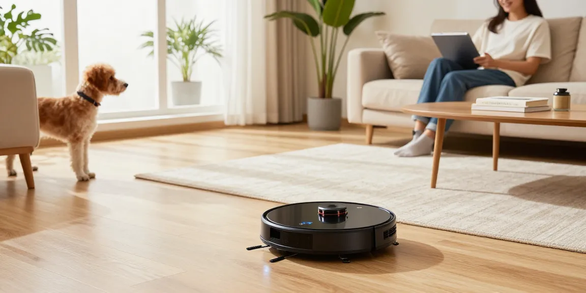 Best robot vacuum 2026 in action, seamlessly transitioning between flooring types in a modern living room.