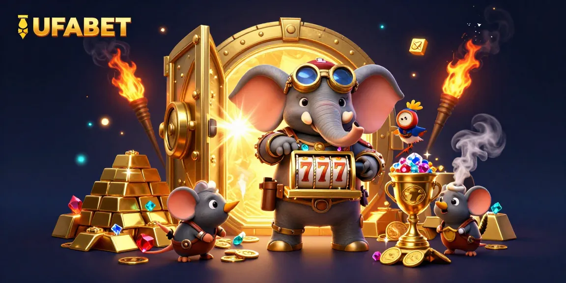 Engage in thrilling gameplay with UFABET's steampunk slot machine adventure, featuring dazzling gold treasures.