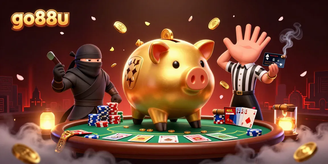 Go88u enhances gaming excitement with a dynamic scene of playful characters engaging in an animated poker competition.